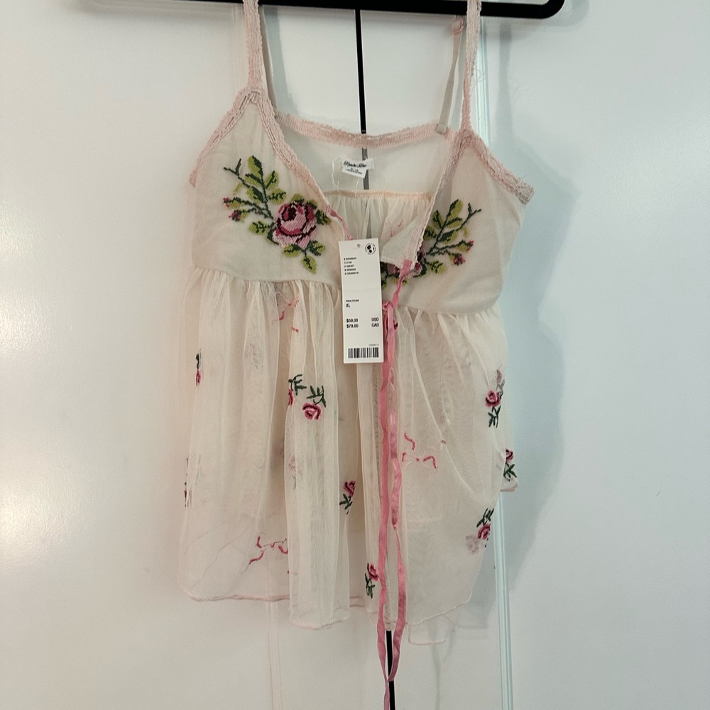 Pink and White Delicate Top- sexy with pretty embroidery